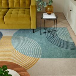 Retro Blue & Yellow Arches Rug