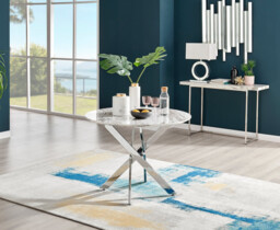 Novara White Marble Round Dining Table & 4 Calla Silver Leg Chairs - thumbnail 2