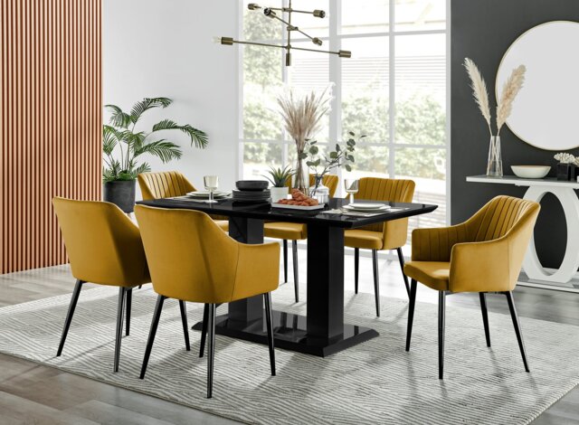 Imperia High Gloss Black Dining Table & 6 Calla Black Leg Chairs - image 1