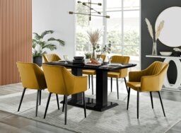 Imperia High Gloss Black Dining Table & 6 Calla Black Leg Chairs - thumbnail 1