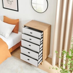 Bisset Off White and Wood Effect 5 Drawer Tall Chest of Drawers - thumbnail 3