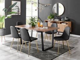 Kylo Brown Wood Effect Dining Table & 6 Corona Gold Leg Chairs - thumbnail 1