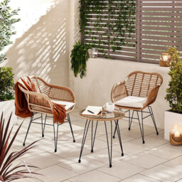 Belize Beige Rattan 2 Seat Garden Bistro Set - thumbnail 2