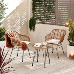 Furniturebox Belize Beige 2 Seat Garden Bistro Set, Rattan in Beige/Cream - Size: 56x84x62 cm - thumbnail 2
