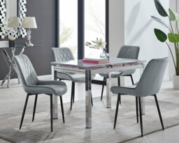 Enna White Glass Extending Dining Table and 4 Pesaro Silver Leg Chairs - thumbnail 1