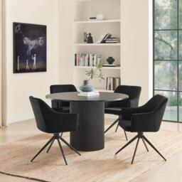 Penrose Black Round Dining Table & 4 Calla Velvet Swivel Chairs - thumbnail 1