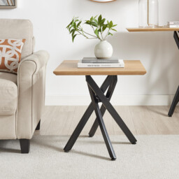 Leonardo Square Oak Veneer and Black Side Table - thumbnail 2