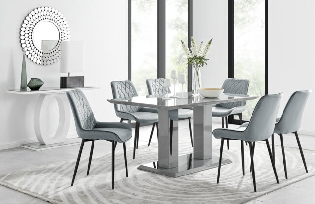 Imperia 6 Grey Dining Table and 6 Pesaro Black Leg Chairs - image 1