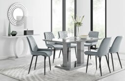 Imperia 6 Grey Dining Table and 6 Pesaro Black Leg Chairs - thumbnail 1