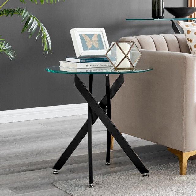 Novara Round Glass and Black Side Table - image 1
