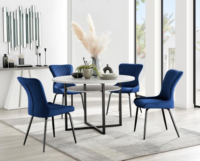 Adley Grey Concrete Effect Storage Dining Table & 4 Nora Black Leg Chairs - image 1