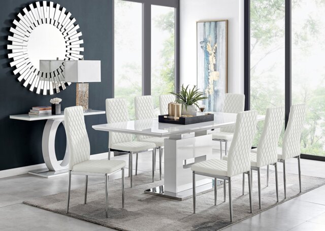 Arezzo Large Extending Dining Table and 8 Milan Chairs - image 1