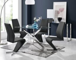 Leonardo Glass And Chrome Metal Dining Table And 4 Willow Chairs Set - thumbnail 1