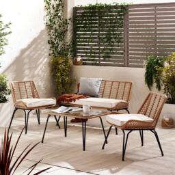 Furniturebox Lisbon Beige 4 Seat Garden Sofa & Chairs Set, Rattan in Beige/Cream - Size: 120x74x69 cm - thumbnail 1