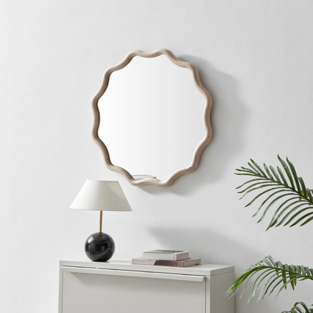 Damaris Wood Medium 70x70cm Wavy Round Wall Mirror - image 1