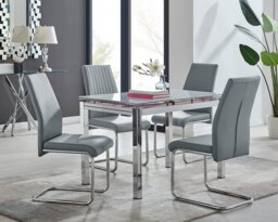 Enna White Glass Extending Dining Table and 4 Lorenzo Chairs