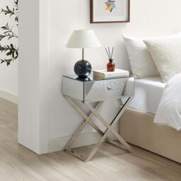 Furniturebox Celeste 1 Drawer ed Bedside Table, Mirror - Size: 50x62x35 cm - thumbnail 1