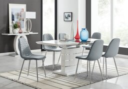 Renato 120cm High Gloss Extending Dining Table and 6 Corona Silver Leg Chairs