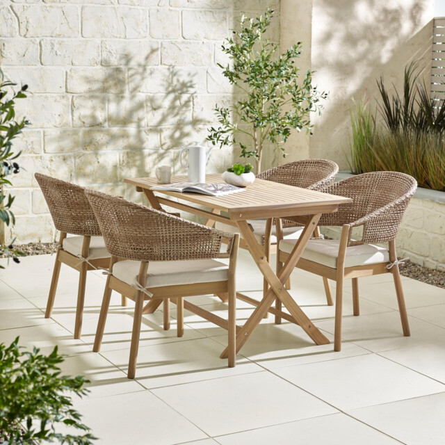 Hamburg & Asa Wood & Wicker 4 Seat Garden Dining Set - image 1