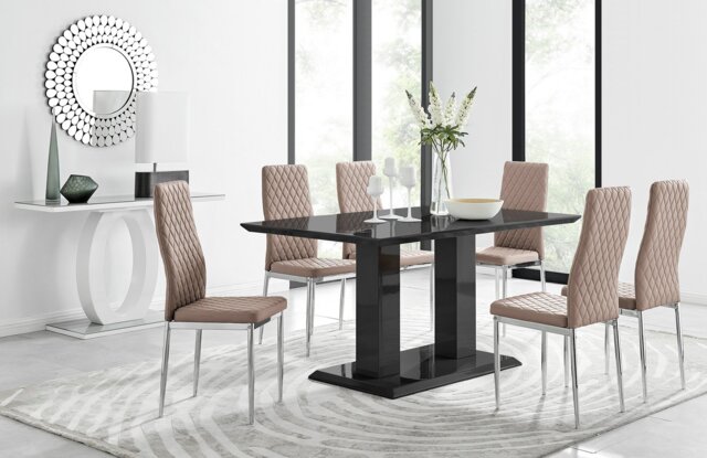 Imperia Black High Gloss Dining Table And 6 Milan Dining Chairs Set - image 1