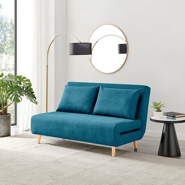 Bobby Blue Fabric Double Folding Sofa Bed - image 1