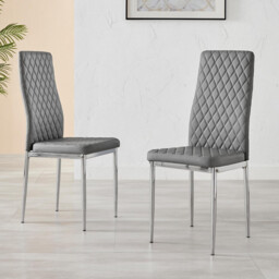 6x Milan Grey Hatched Faux Leather Dining Chairs Silver Legs - thumbnail 2