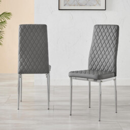 6x Milan Grey Hatched Faux Leather Dining Chairs Silver Legs - thumbnail 3