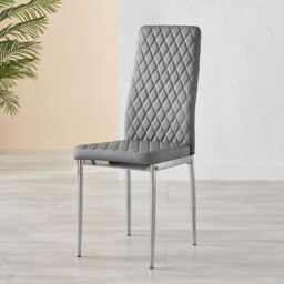 6x Milan Grey Hatched Faux Leather Dining Chairs Silver Legs - thumbnail 4