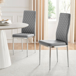 6x Milan Grey Hatched Faux Leather Dining Chairs Silver Legs
