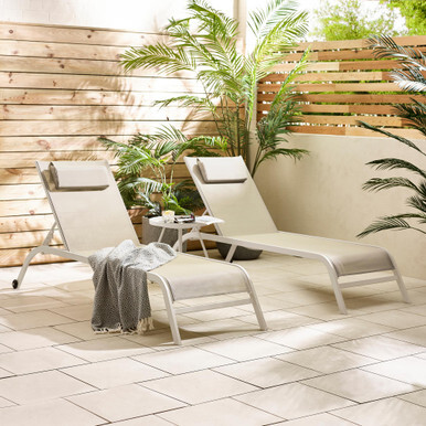 2x Corsica Cream Metal & Textilene Sun Loungers - image 1
