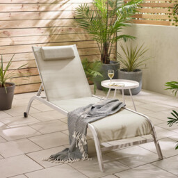 2x Corsica Cream Metal & Textilene Sun Loungers - thumbnail 2