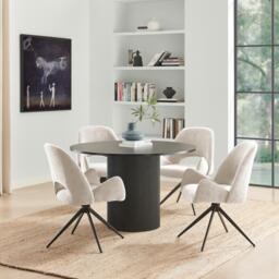 Penrose Black Round Dining Table & 4 Layla Fabric Swivel Chairs - thumbnail 1