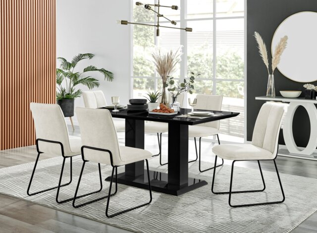 Imperia High Gloss Black Dining Table & 6 Halle Chairs - image 1