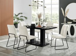 Imperia High Gloss Black Dining Table & 6 Halle Chairs - thumbnail 1