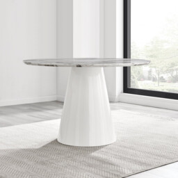 Palma White Marble Effect Round Dining Table & 4 Calla Black Leg Chairs - thumbnail 4