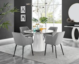 Palma White Marble Effect Round Dining Table & 4 Calla Black Leg Chairs