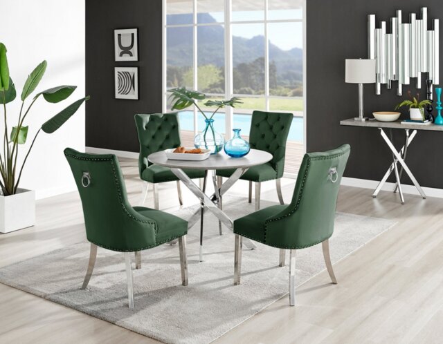 Novara Grey Concrete Effect Round Dining Table & 4 Velvet Belgravia Chairs - image 1