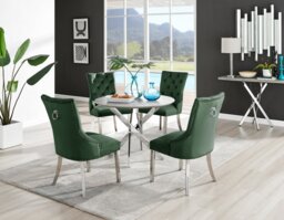 Novara Grey Concrete Effect Round Dining Table & 4 Velvet Belgravia Chairs - thumbnail 1