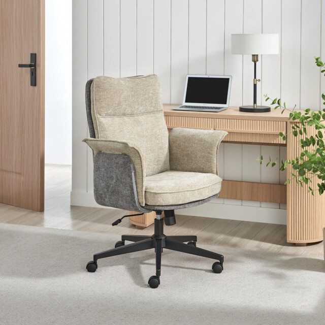 Margaux Grey & Cream Jumbo Corduroy Swivel Office Chair - image 1