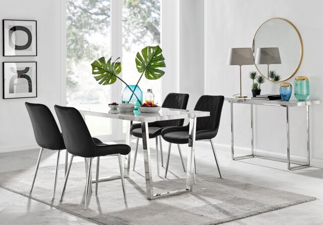 Kylo White Marble Effect Dining Table & 4 Pesaro Silver Chairs - image 1