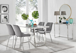 Kylo White Marble Effect Dining Table & 4 Pesaro Silver Chairs - thumbnail 4