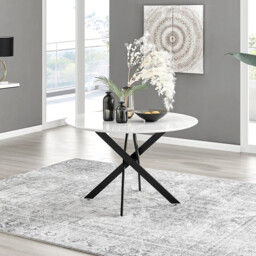 Novara Round White High Gloss and Black Metal 4-6 Seater Dining Table - thumbnail 1