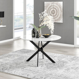 Novara Round White High Gloss and Black Metal 4-6 Seater Dining Table - thumbnail 1
