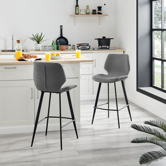 2x Nyla Dark Grey Fabric Counter Stools Black Legs - image 1