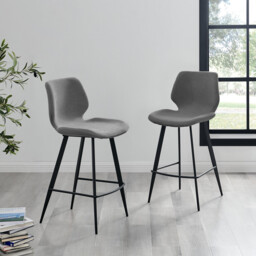 2x Nyla Dark Grey Fabric Counter Stools Black Legs - thumbnail 2