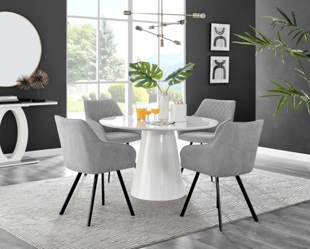 Palma White High Gloss Round Dining Table & 4 Falun Black Leg Chairs - image 1