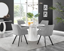 Palma White High Gloss Round Dining Table & 4 Falun Black Leg Chairs