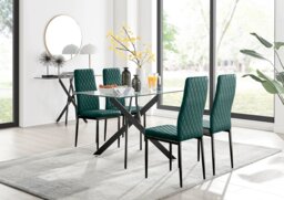 Leonardo Black Leg Glass Dining Table & 4 Velvet Milan Black Leg Chairs - thumbnail 1
