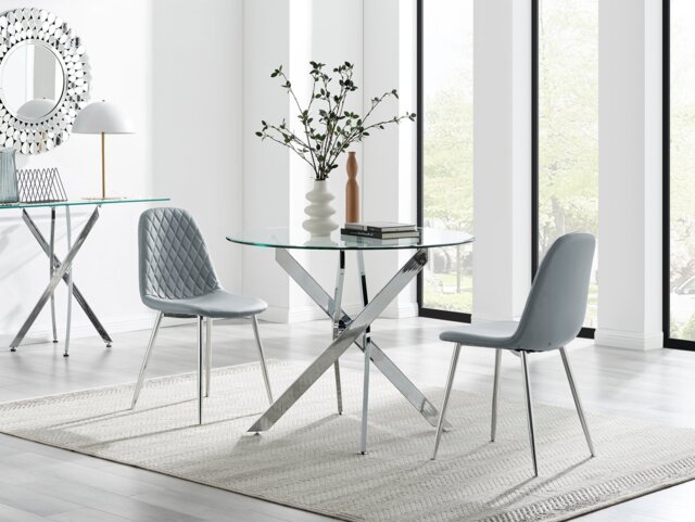 Novara 100cm Round Dining Table & 2 Corona Silver Chairs - image 1