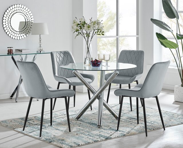 Selina Round Dining Table and 4 Pesaro Black Leg Chairs - image 1